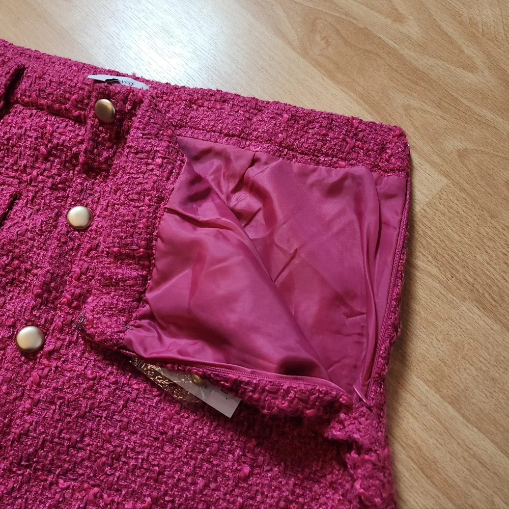 NWT Nine West Pink Tweed Mini Skirt Gold Buttons‎ Women's Size XL